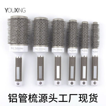 Cylinder curly hair professional styling gray handle Amazon thermal conductivity air aluminum tube ceramic roll comb hair comb - image 1