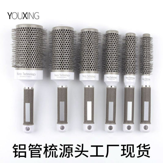 Cylinder curly hair professional styling gray handle Amazon thermal conductivity air aluminum tube ceramic roll comb hair comb - image 1