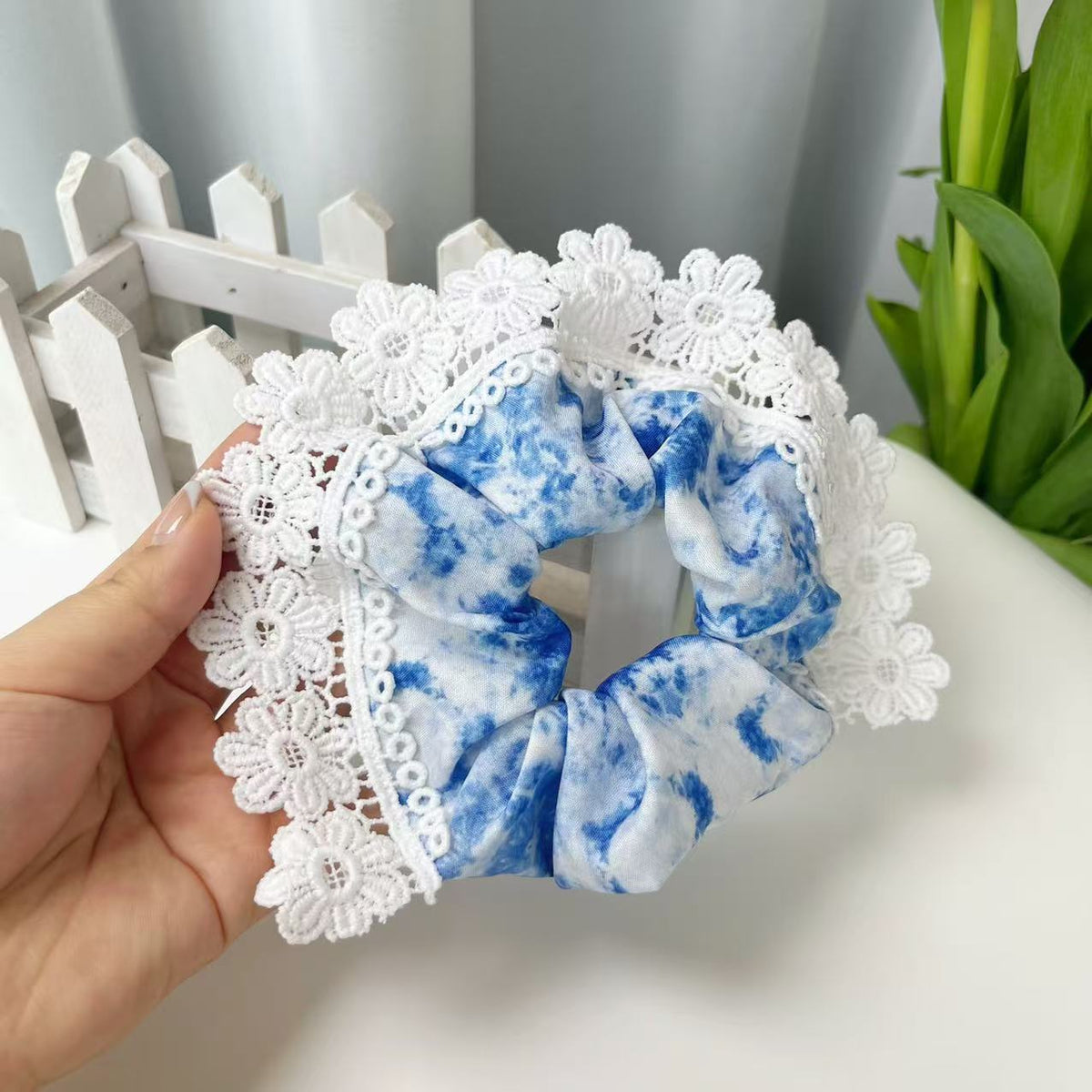 2025 new ethnic blue lace hair ring Yunnan Dali blue jewelry blue lace large intestine hair ring - image 1