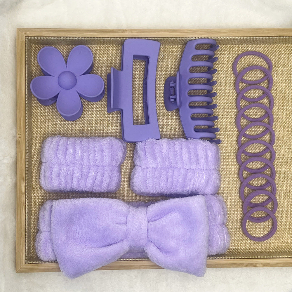 Cross-border Hot Soft Hair Band Headwear Bow Wash with Multi-color Large Grab Clip Elastic Hair Ring 16-piece Set - image 2