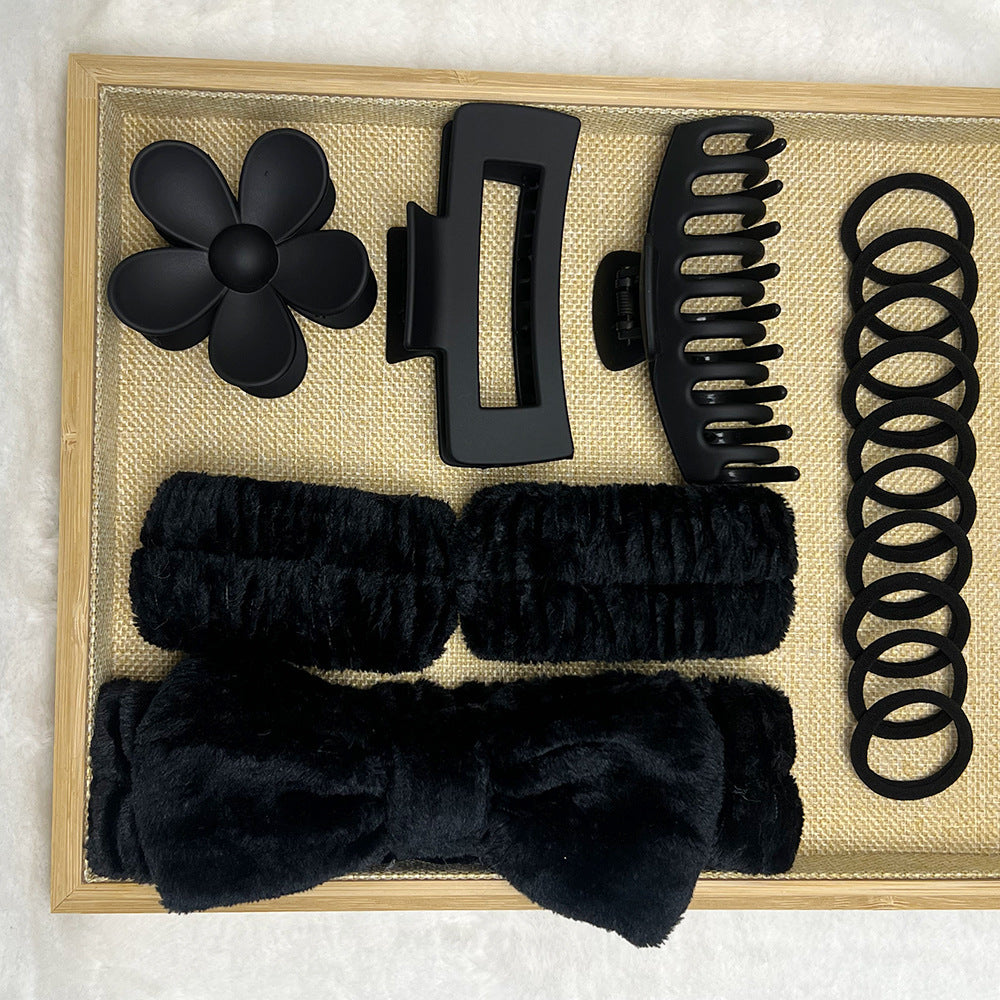 Cross-border Hot Soft Hair Band Headwear Bow Wash with Multi-color Large Grab Clip Elastic Hair Ring 16-piece Set - image 3