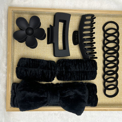 Cross-border Hot Soft Hair Band Headwear Bow Wash with Multi-color Large Grab Clip Elastic Hair Ring 16-piece Set - image 3