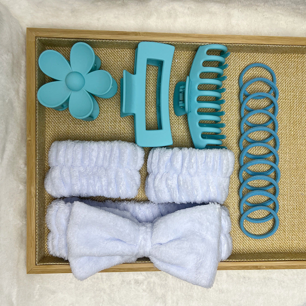Cross-border Hot Soft Hair Band Headwear Bow Wash with Multi-color Large Grab Clip Elastic Hair Ring 16-piece Set - image 4