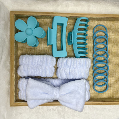Cross-border Hot Soft Hair Band Headwear Bow Wash with Multi-color Large Grab Clip Elastic Hair Ring 16-piece Set - image 4