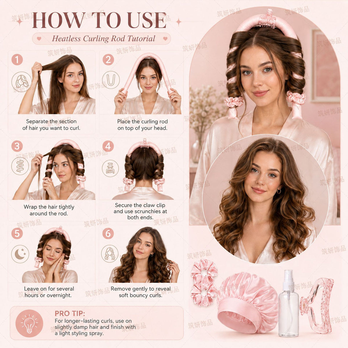 Cross-border Amazon Satin Tie-dye Lazy No-heat Curler Artifact for Women No-hurt Hair Hairdresser Cotton Curling Rod - image 3