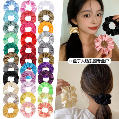 Cross-Border European and American Scrunchies in 70 Colors, Shiny Satin Hair Ties, Simple Solid Color Satin Hair Ties, High Ponytail Hair Ties for Women - image 4