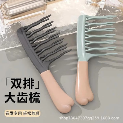 [TikTok Explosions] Double-row Wave Teeth Hair Comb Handle Scalp Massage Comb Fluffy Air Cushion Comb Hair Comb - image 1