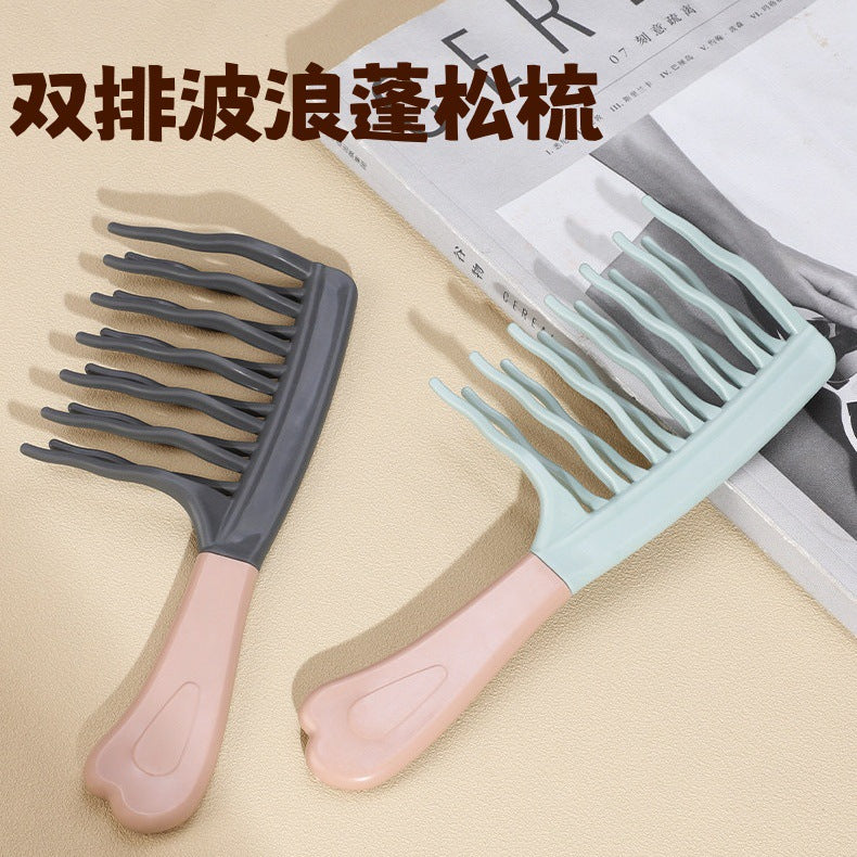 [TikTok Explosions] Double-row Wave Teeth Hair Comb Handle Scalp Massage Comb Fluffy Air Cushion Comb Hair Comb - image 2
