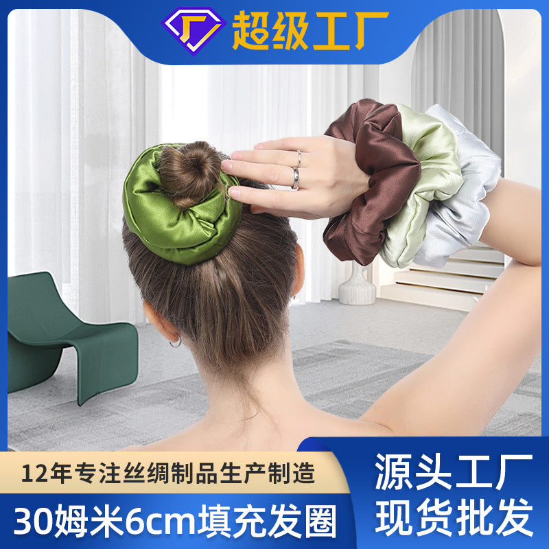30mm Silk Pillow Hair Tie 6cm Satin Hair Tie for Women, Filled with Mulberry Silk - image 1