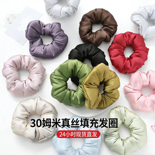 30mm Silk Pillow Hair Tie 6cm Satin Hair Tie for Women, Filled with Mulberry Silk - image 2