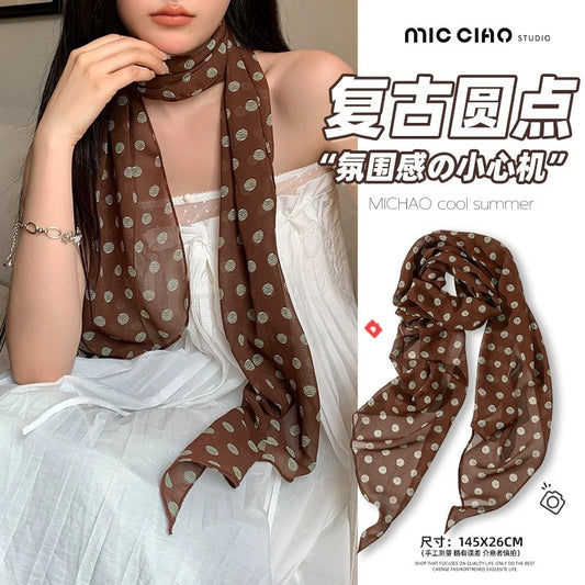 Black Poll Dot Scarf Neck Hair Band High-end 2025 New Long Scarf Spring and Summer Thin Decorative Ribbon for Women - image 1