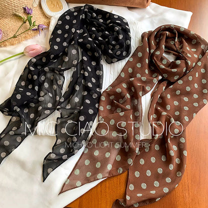 Black Poll Dot Scarf Neck Hair Band High-end 2025 New Long Scarf Spring and Summer Thin Decorative Ribbon for Women - image 4