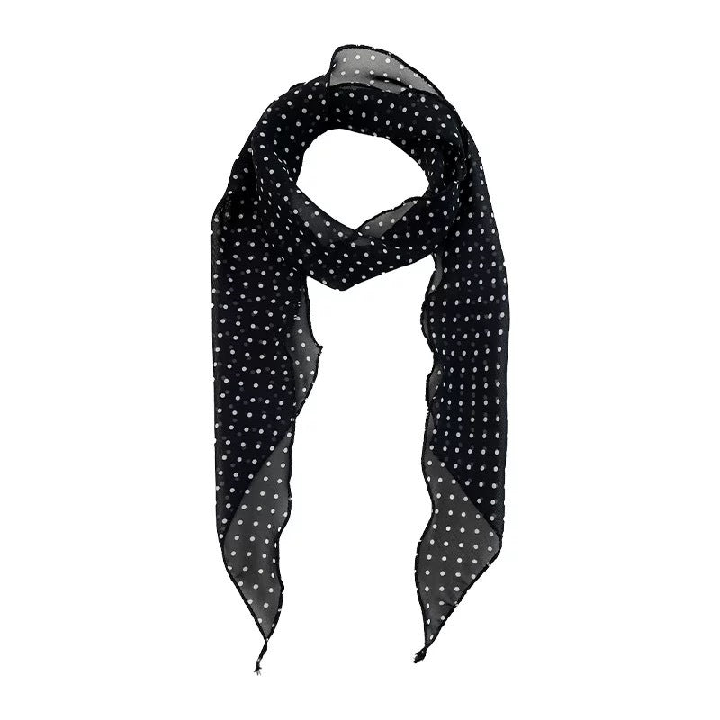 Black Poll Dot Scarf Neck Hair Band High-end 2025 New Long Scarf Spring and Summer Thin Decorative Ribbon for Women - image 5