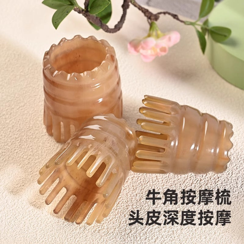 Horn Comb Head Meridian Comb Combing Scalp Massage Comb Head Therapy Round Ware Day Hair Care Brush - image 5