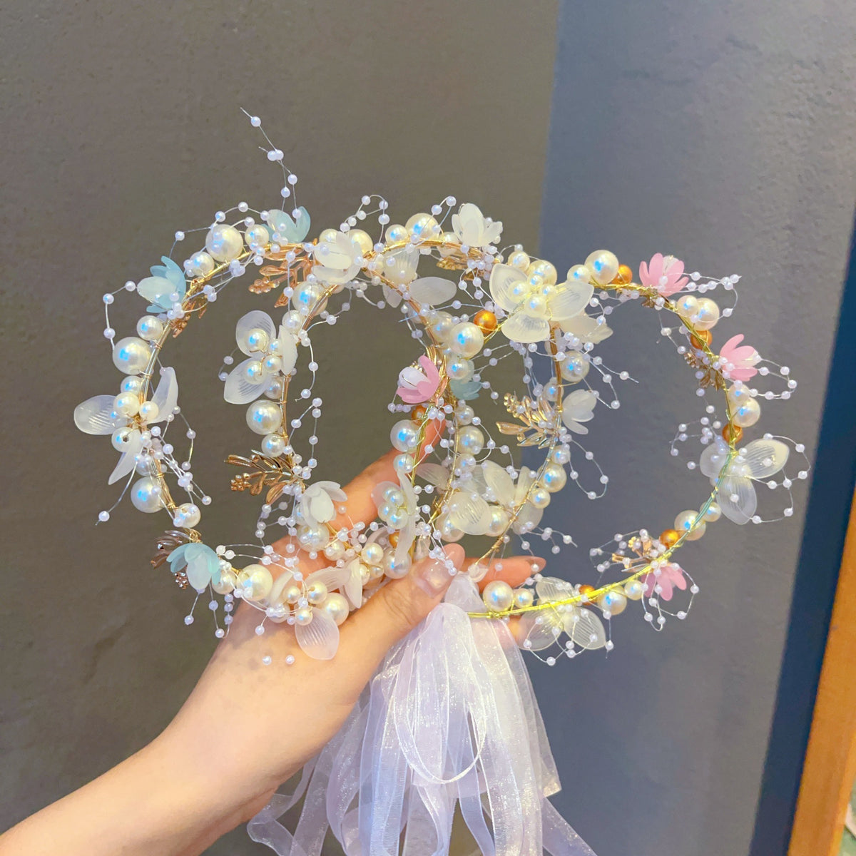 Children's Garland Princess Hair Accessories Super Fairy Girl Flower Pearl Streamer Headdress Sweet Flower Girl Snowflake Popular Hair Hoop - image 1
