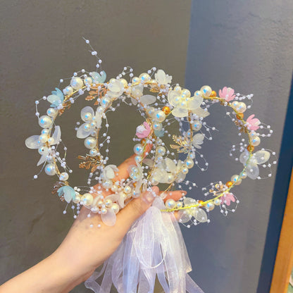 Children's Garland Princess Hair Accessories Super Fairy Girl Flower Pearl Streamer Headdress Sweet Flower Girl Snowflake Popular Hair Hoop - image 1
