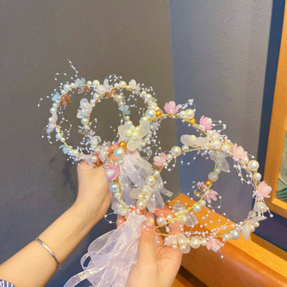 Children's Garland Princess Hair Accessories Super Fairy Girl Flower Pearl Streamer Headdress Sweet Flower Girl Snowflake Popular Hair Hoop - image 3