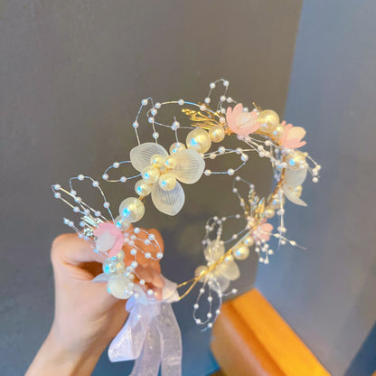 Children's Garland Princess Hair Accessories Super Fairy Girl Flower Pearl Streamer Headdress Sweet Flower Girl Snowflake Popular Hair Hoop - image 4