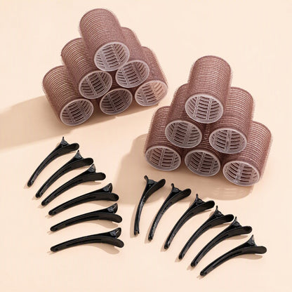 Nylon self-adhesive hair rollers, 4 cm diameter, specified with 12 rollers and 12 clips