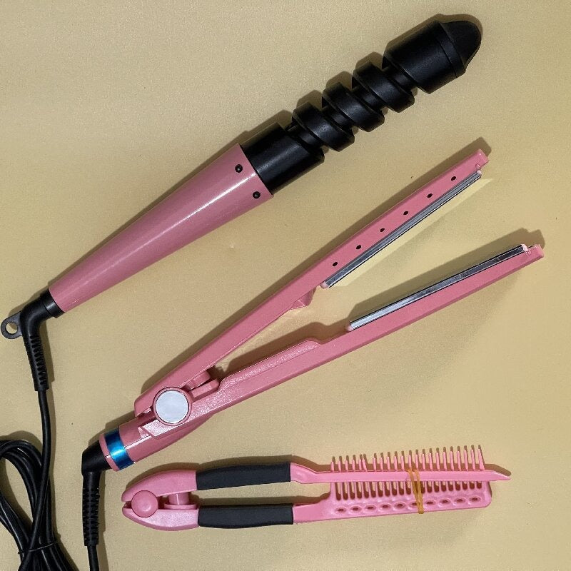 Cross-border three-in-one spiral curling iron comb automatic curling iron straight hair electric splint bangs hair perm suit - image 3