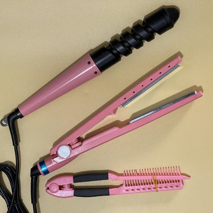 Cross-border three-in-one spiral curling iron comb automatic curling iron straight hair electric splint bangs hair perm suit - image 3
