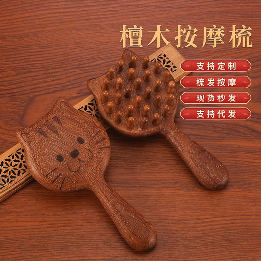 28-Tooth Wide-Toothed Sandalwood Massage Comb, Kitten Comb, Toothed Scalp Massage Comb, Head Meridian Nail Comb, Custom Wholesale - image 1