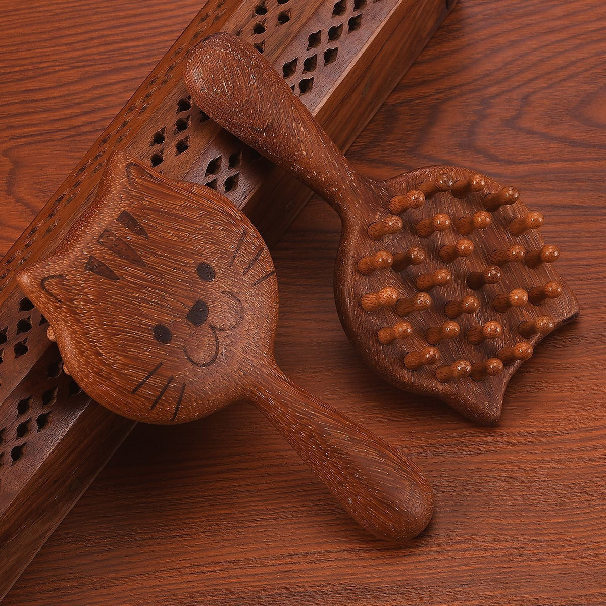 28-Tooth Wide-Toothed Sandalwood Massage Comb, Kitten Comb, Toothed Scalp Massage Comb, Head Meridian Nail Comb, Custom Wholesale - image 3