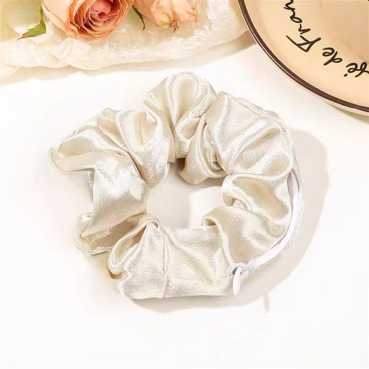 Cross-Border Popular Solid Color Silk Satin Zipper Scrunchie Glossy Fabric Invisible Zipper Scrunchie Hair Accessory - image 4