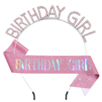 Cross-Border Fashion Birthday Girl Birthday Gir Headband Shoulder Strap Set Rhinestone Decoration Party Headband Headdress - image 1