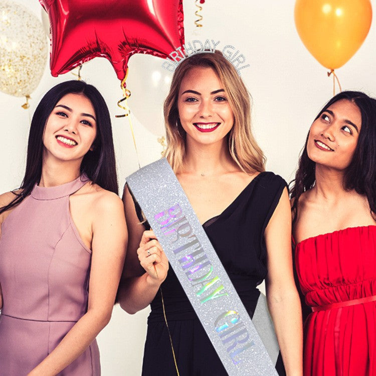 Cross-Border Fashion Birthday Girl Birthday Gir Headband Shoulder Strap Set Rhinestone Decoration Party Headband Headdress - image 3