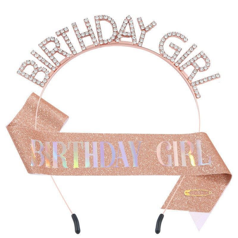 Cross-Border Fashion Birthday Girl Birthday Gir Headband Shoulder Strap Set Rhinestone Decoration Party Headband Headdress - image 4