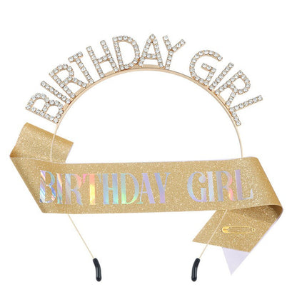 Cross-Border Fashion Birthday Girl Birthday Gir Headband Shoulder Strap Set Rhinestone Decoration Party Headband Headdress - image 5