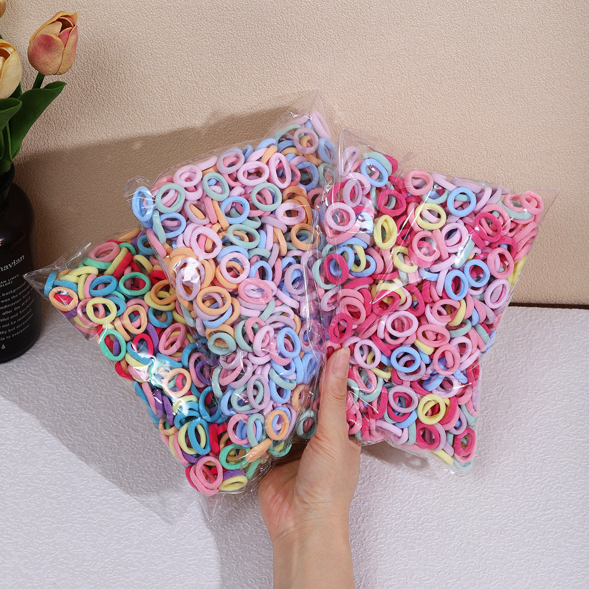 Children's Hair-Friendly Towel Rings, Pack of 500, High Elasticity Rubber Bands, Thumb-Sized Rubber Bands, Hair Ties for Baby Girls - image 1