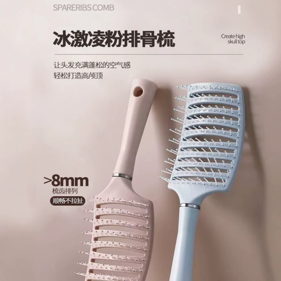Macaron Rib Comb, Scalp Massage Comb, Fluffy Comb, Curly Hair Styling Comb, Curved Nine-Row Large Curved Comb Wholesale - image 1