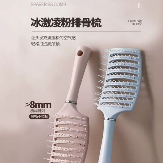 Macaron Rib Comb, Scalp Massage Comb, Fluffy Comb, Curly Hair Styling Comb, Curved Nine-Row Large Curved Comb Wholesale - image 1