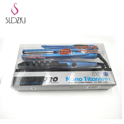 Cross-Border Foreign Trade New Three-In-One Portable Curling Iron Curling Iron Comb Set Splint Does Not Hurt Hair Blue - image 1