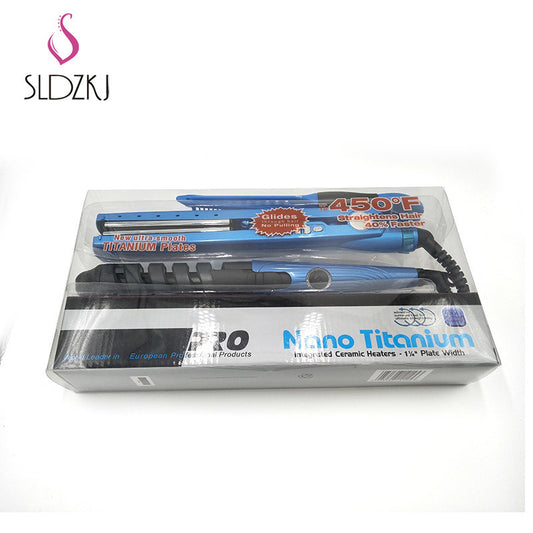 Cross-Border Foreign Trade New Three-In-One Portable Curling Iron Curling Iron Comb Set Splint Does Not Hurt Hair Blue - image 1