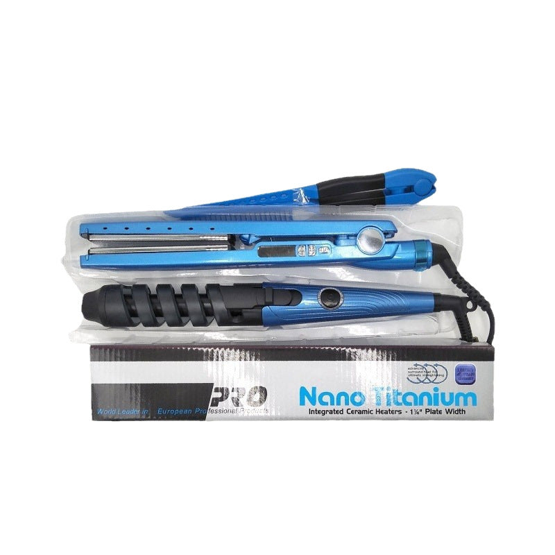 Cross-Border Foreign Trade New Three-In-One Portable Curling Iron Curling Iron Comb Set Splint Does Not Hurt Hair Blue - image 5