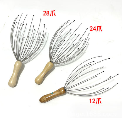 28-Claw 24-Claw Head Massager Wooden Handle Solid Wood Scalp Octopus Massage Head 12-Claw Wooden Handle Fixed Logo - image 1