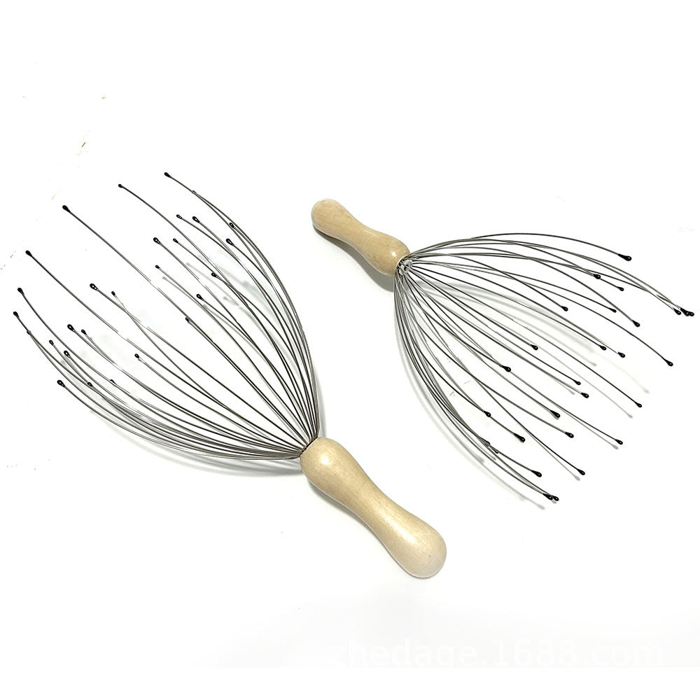 28-Claw 24-Claw Head Massager Wooden Handle Solid Wood Scalp Octopus Massage Head 12-Claw Wooden Handle Fixed Logo - image 2
