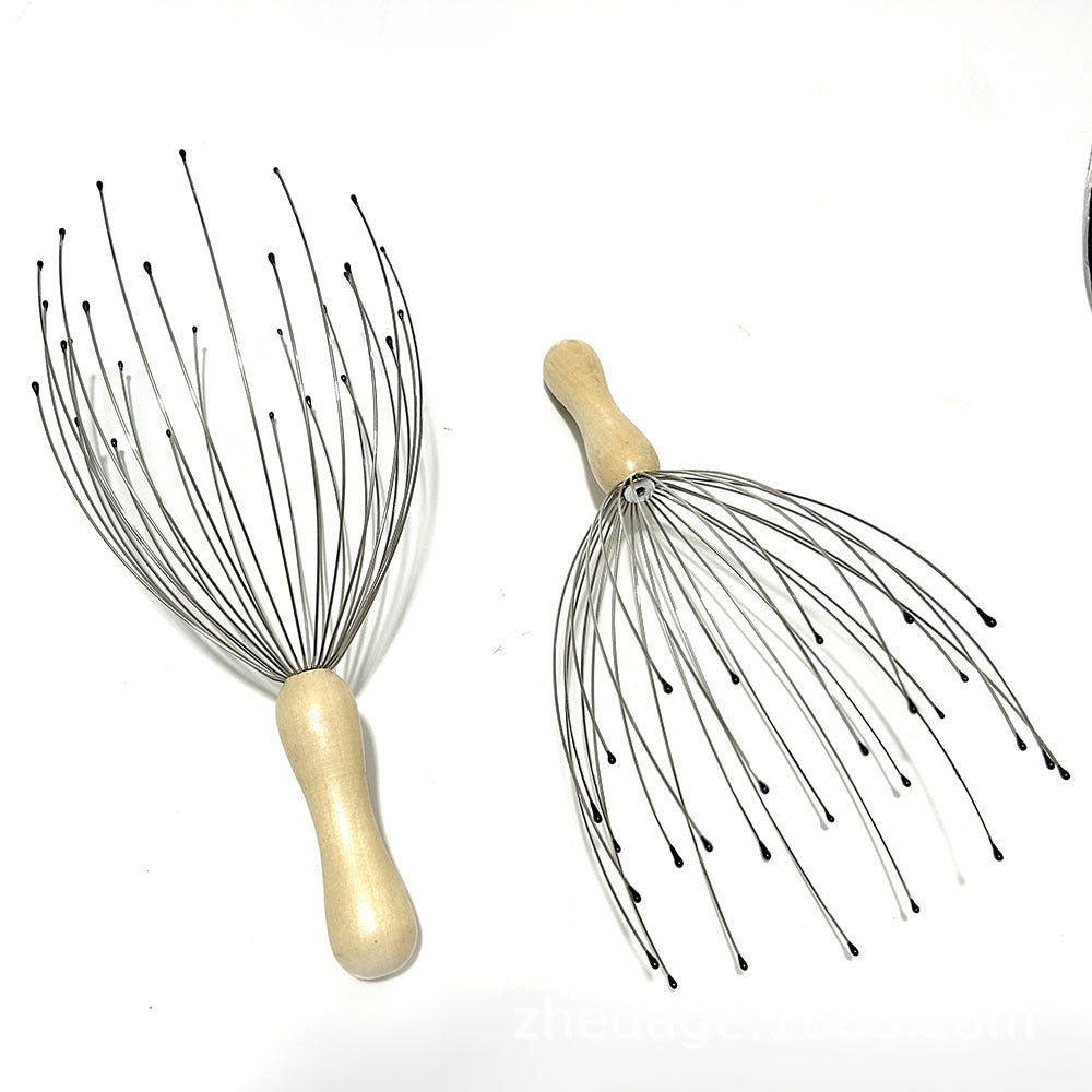 28-Claw 24-Claw Head Massager Wooden Handle Solid Wood Scalp Octopus Massage Head 12-Claw Wooden Handle Fixed Logo - image 3