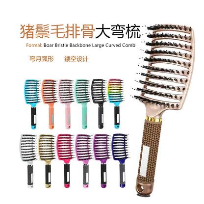 Large Curved Comb with Boar Bristles, Massage Comb, Hairdressing Comb, Curly Hair Styling Comb, Curved Arc-Shaped Smooth Hair Fluffy Large Rib Comb - image 1