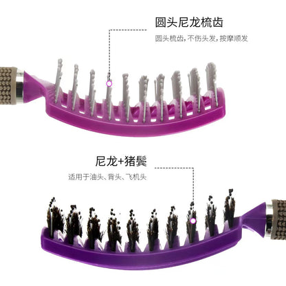 Large Curved Comb with Boar Bristles, Massage Comb, Hairdressing Comb, Curly Hair Styling Comb, Curved Arc-Shaped Smooth Hair Fluffy Large Rib Comb - image 2