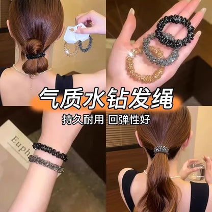 Exquisite Girl's Versatile Hair Tie Rubber Band Women's Hair Accessories Korean Style Elegant Hair Rope Colorfulful Crystal Bracelet Dual-Purpose Headband - image 1