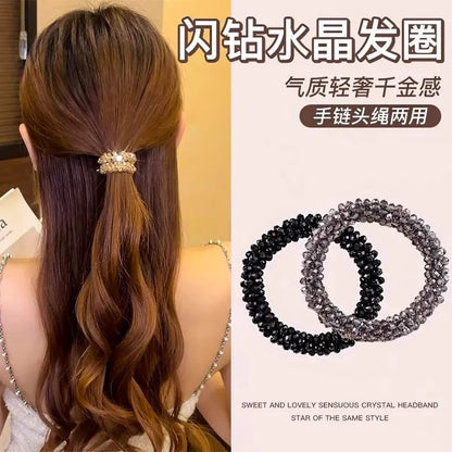 Exquisite Girl's Versatile Hair Tie Rubber Band Women's Hair Accessories Korean Style Elegant Hair Rope Colorfulful Crystal Bracelet Dual-Purpose Headband - image 2