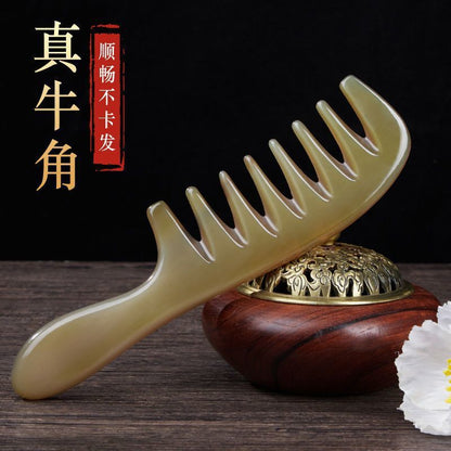 Natural Extra-Large Thick Yak Comb Wide-Tooth Horn Comb Head Meridian Comb for Curly Hair Special Household Anti-Pure - image 3