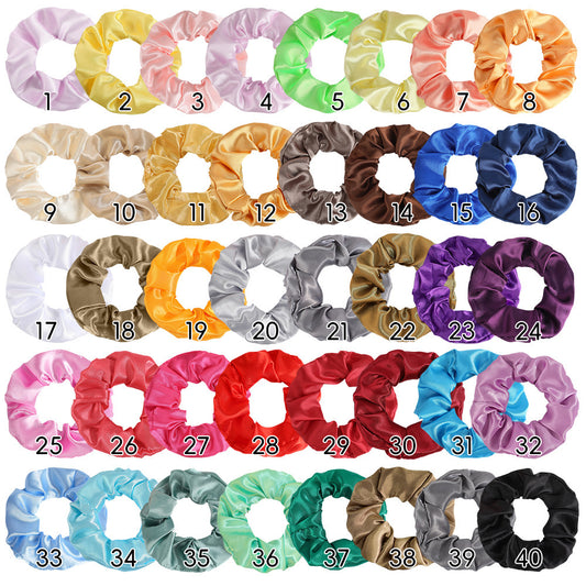 Cross-Border European and American Scrunchies 58 Colors Glossy Satin Hair Ties Simple Solid Color Satin Hair Ties High Ponytail Hair Ties for Women - image 1