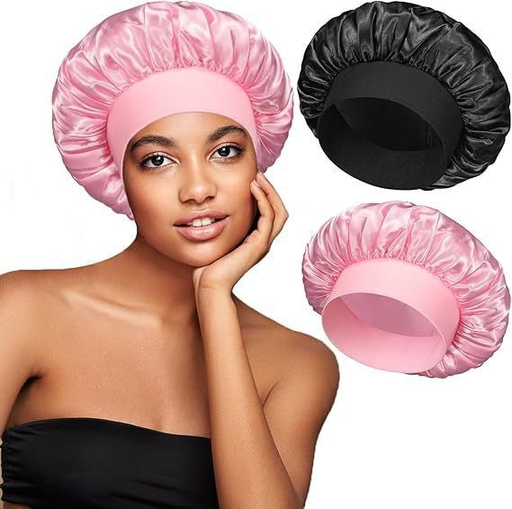 Amazon Women's Wide-Brimmed High-Elastic Hat Satin Nightcap Hairdressing Shower Cap High-End Material Satin Hair Care Cap - image 1