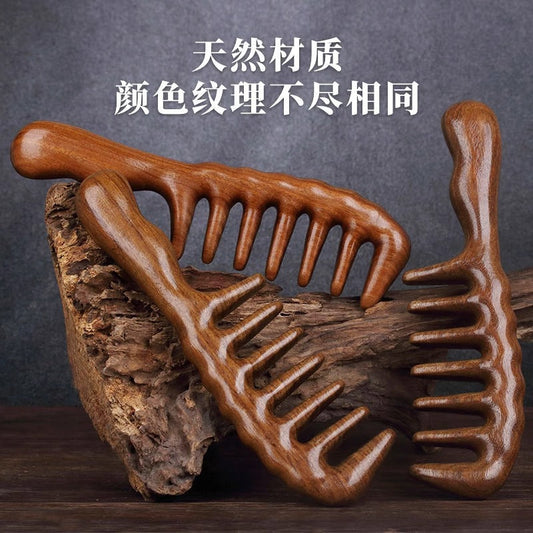Wooden Comb Golden Sandalwood Large-Tooth Natural Curly Hair Comb Wide-Tooth Anti-Static Women's Hair Smoothing Home Massage Comb - image 2