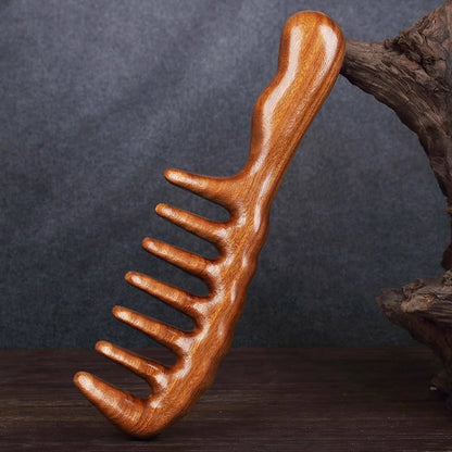 Wooden Comb Golden Sandalwood Large-Tooth Natural Curly Hair Comb Wide-Tooth Anti-Static Women's Hair Smoothing Home Massage Comb - image 3